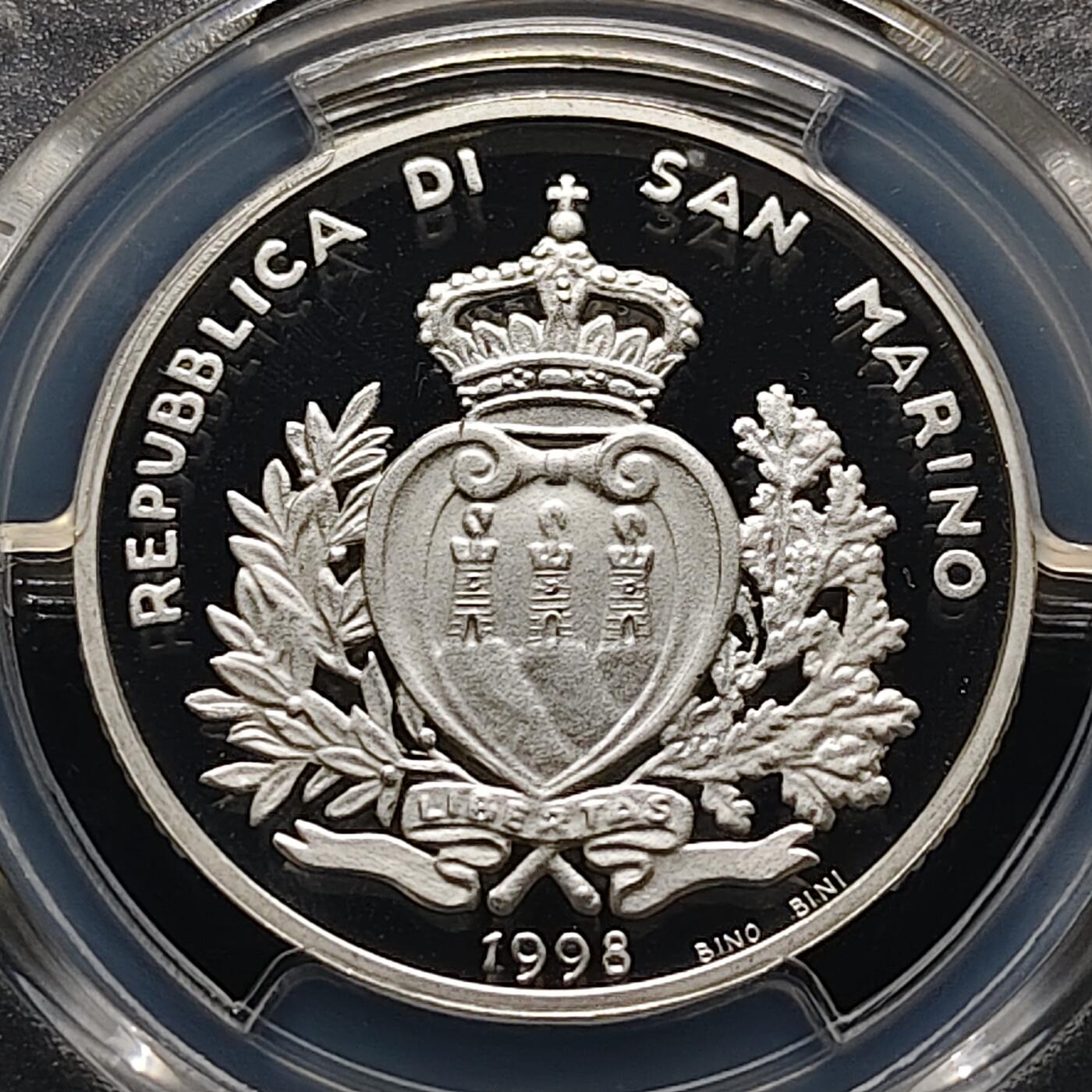 【全场包邮】纯粹捡漏拍481场（免费代拍第18场） 圣马力诺1998年10000里拉千禧年精制纪念银币-PCGS PR69 DCAM