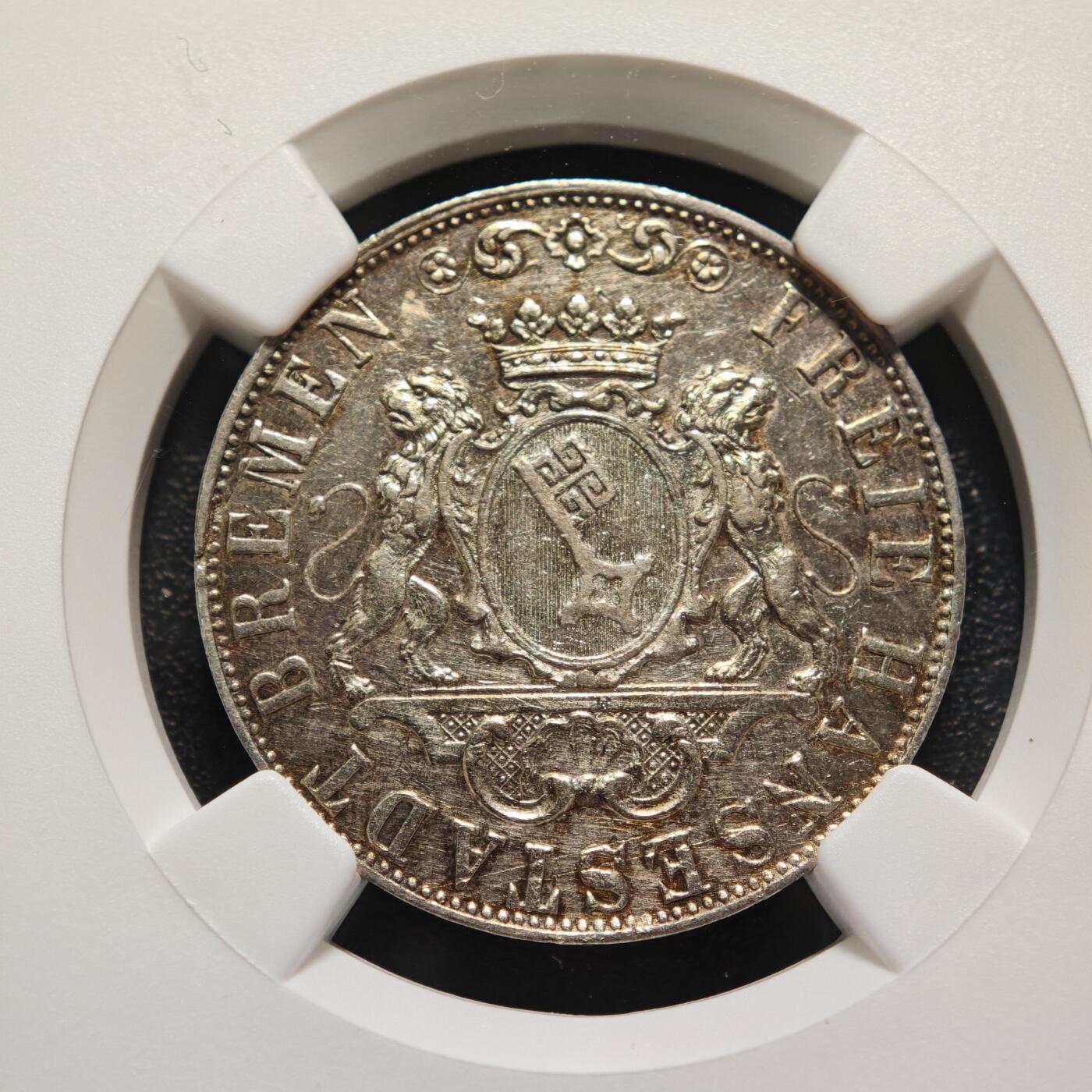 【德藏】世界币章拍卖第155期（拍品征集中~欢迎藏友联系） 1859年  德国不莱梅36GROTE银币 NGC AU 稀少品种