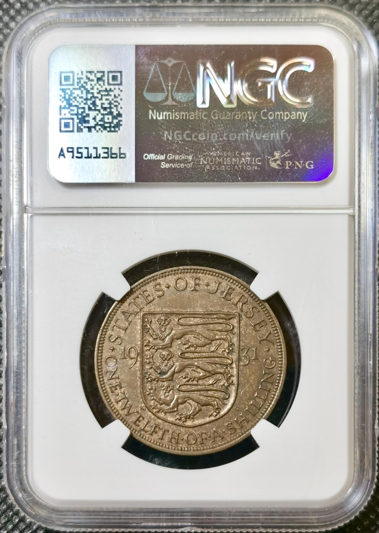 甄臻铺-世界币章拍卖（第40期）送拍享返佣金等优惠多多 NGC-MS63BN 1931年英属泽西岛1/12先令大铜币，少见版本，比本土的少很多，巧克力包浆很好看