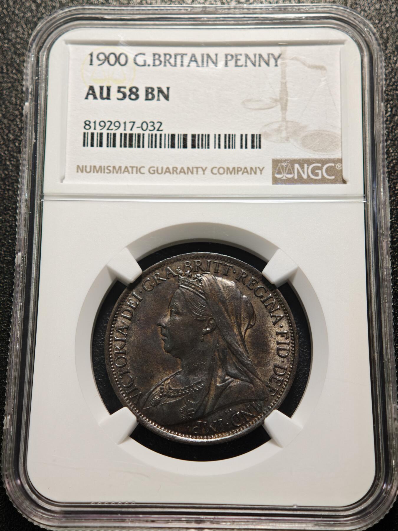 【德藏】世界币章拍卖第155期（拍品征集中~欢迎藏友联系） 1900年 英国1便士铜币 NGC AU58BN 状态非常好