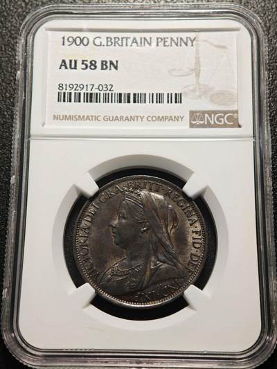 【德藏】世界币章拍卖第155期（拍品征集中~欢迎藏友联系） - 1900年 英国1便士铜币 NGC AU58BN 状态非常好