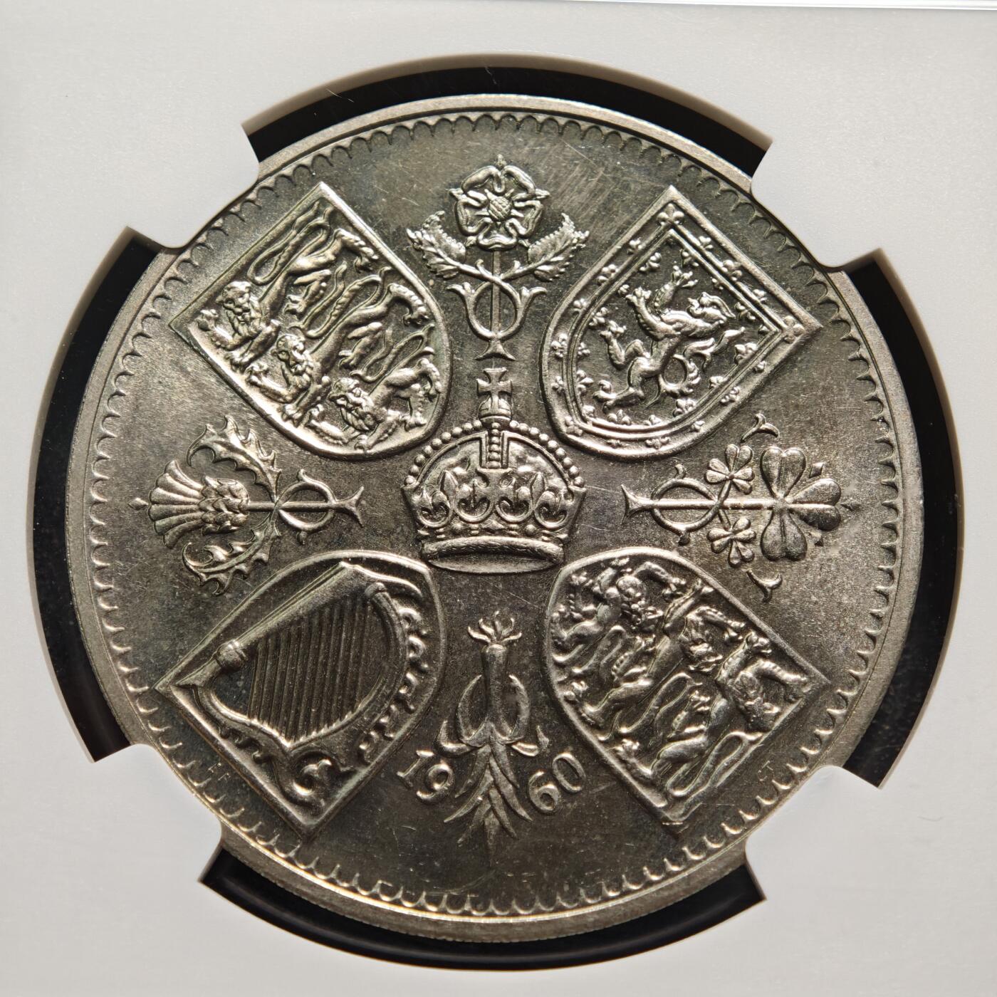 【德藏】世界币章拍卖第155期（拍品征集中~欢迎藏友联系） 1960年 英国纽约展览5先令纪念镍币 NGC MS63 转光十足