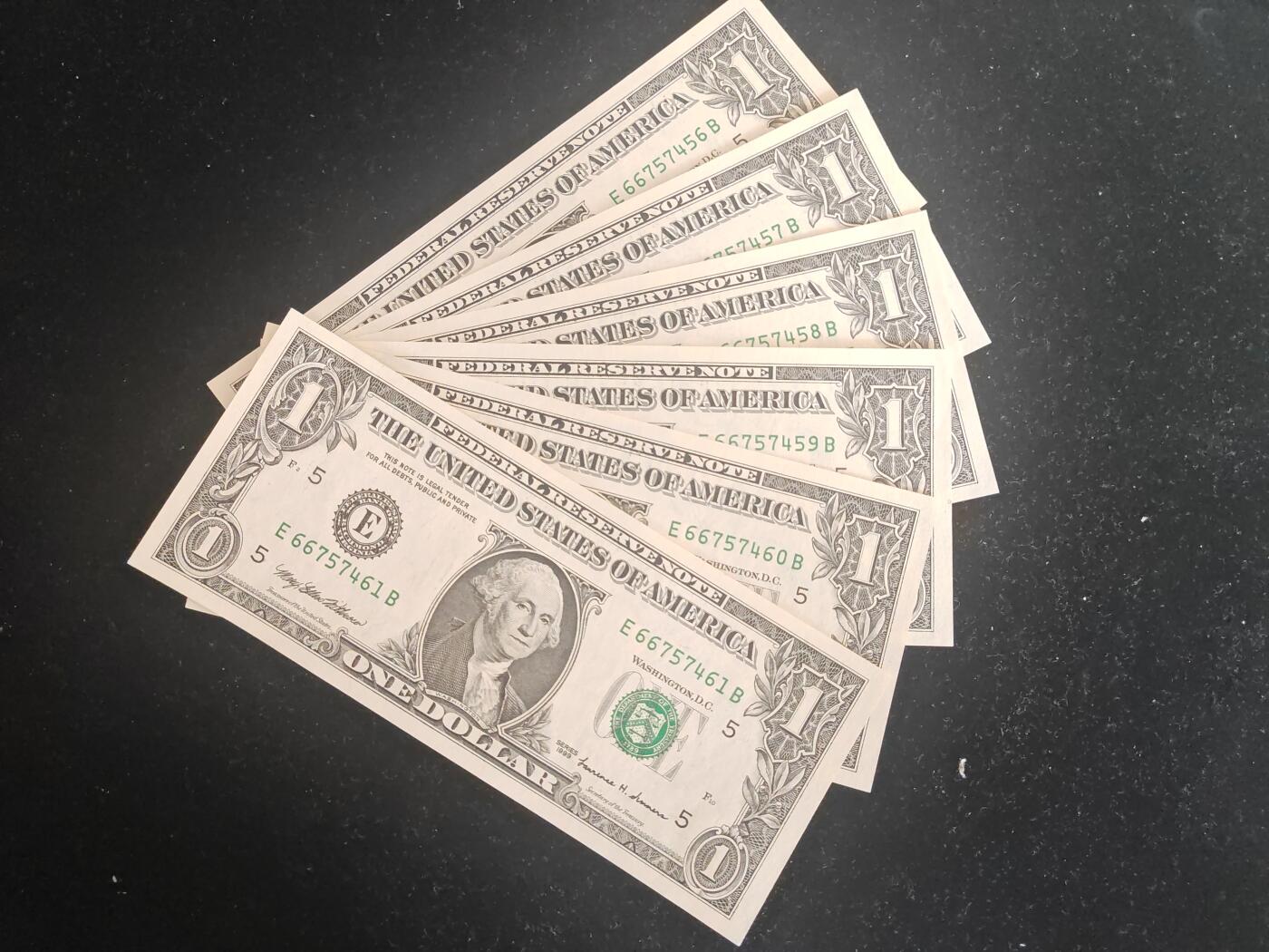 美国纸币 1999年 1美元 E区 全新UNC 单价