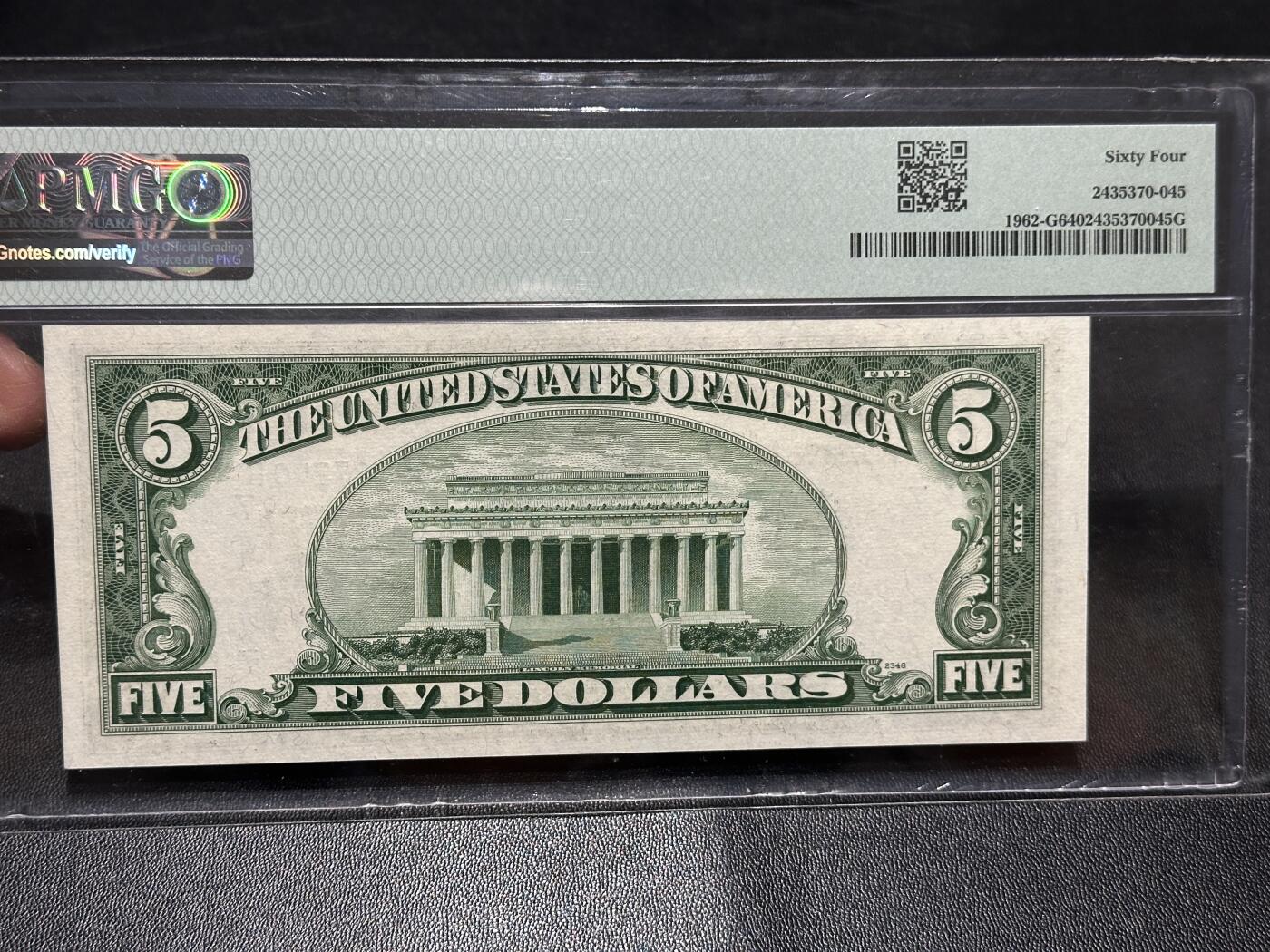 《外钞收藏家》第五百八十八期（优质场）（本平台长期征集拍品、欢迎藏友们联系合作） 1950年美国小头版5美元 PMG64