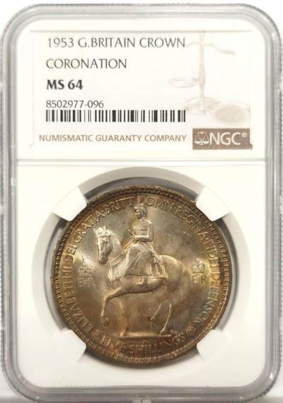 博洋堂世界钱币拍卖第149期（全场包邮） - NGC MS64 英国1953年伊丽莎白二世登基纪念克朗，带彩少见