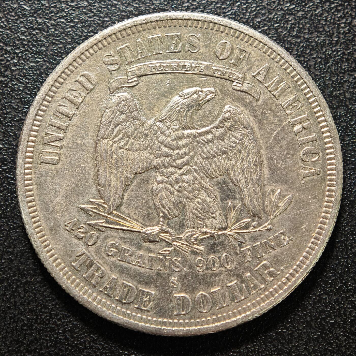 【德藏】世界币章拍卖第155期（拍品征集中~欢迎藏友联系） 1877年 美国拿花1元银币 热门经典品种！直径约：38mm；重约：27.1g