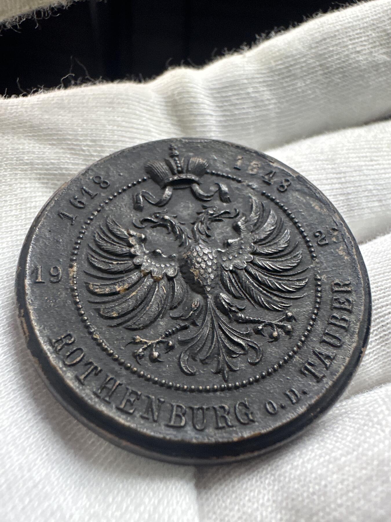 12.4铜章专场 1923年纪念德国浪漫之路名城——罗滕堡著名历史传说“获救的酒杯”的纪念章 铸铝