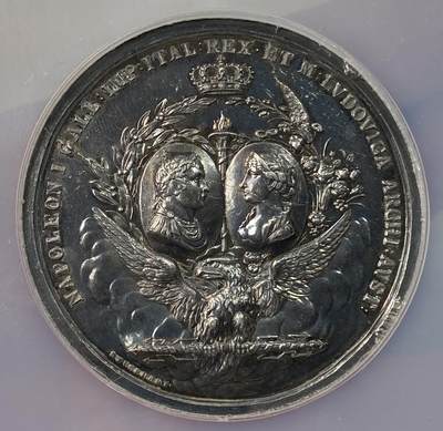 万国钱币拍卖第056期 - NGC MS61 1811年法国拿破仑一世皇子拿破仑·弗朗索瓦·约瑟夫·查尔斯罗马王诞生纪念大银章 49.33MM 34.33G大规格罕见设计繁复华丽 深五彩加持收藏级 NGC唯一冠军分