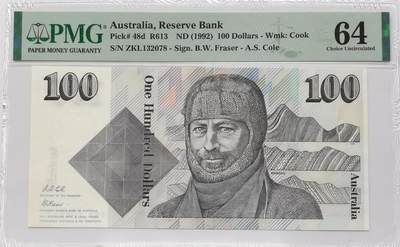 博洋堂世界钱币拍卖第149期（全场包邮） - PMG 64 澳大利亚1992年100元 毛线帽 雕刻经典作品