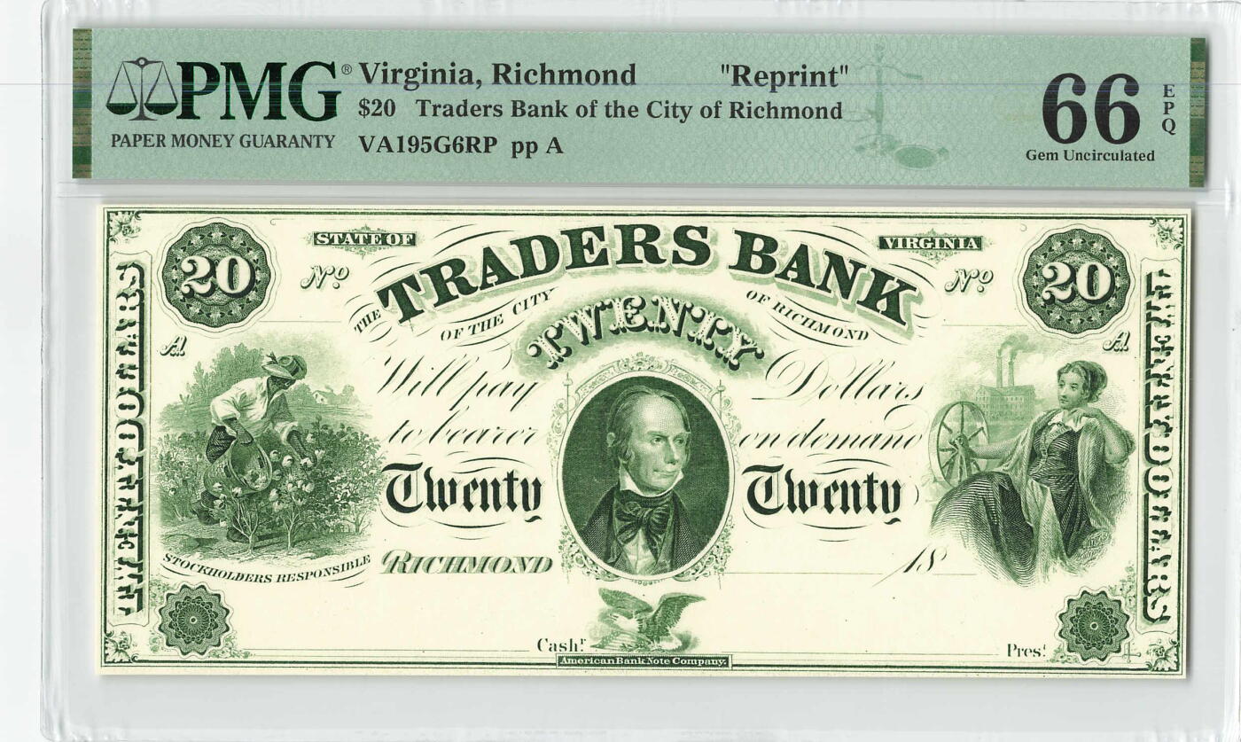 小福收藏拍卖第196期 评级币精选场 本期有68分倒置号布隆迪世界最大纸币 泰国69年10铢纪念钞0A冠百位倒置号  文莱06年500吉令特首年首冠 丹麦经典大松鼠 俄罗斯 玻利维亚 东加勒比 亚美尼亚等多国精美高分珍稀老钞精品纸币 美国弗吉尼亚 里士满贸易银行 20美元 绿色油墨厚纸版 A序列 重印 PMG66 EPQ