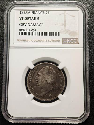 【德藏】世界币章拍卖第155期（拍品征集中~欢迎藏友联系） - 1823年 法国2法郎银币 NGC VF 状态安逸