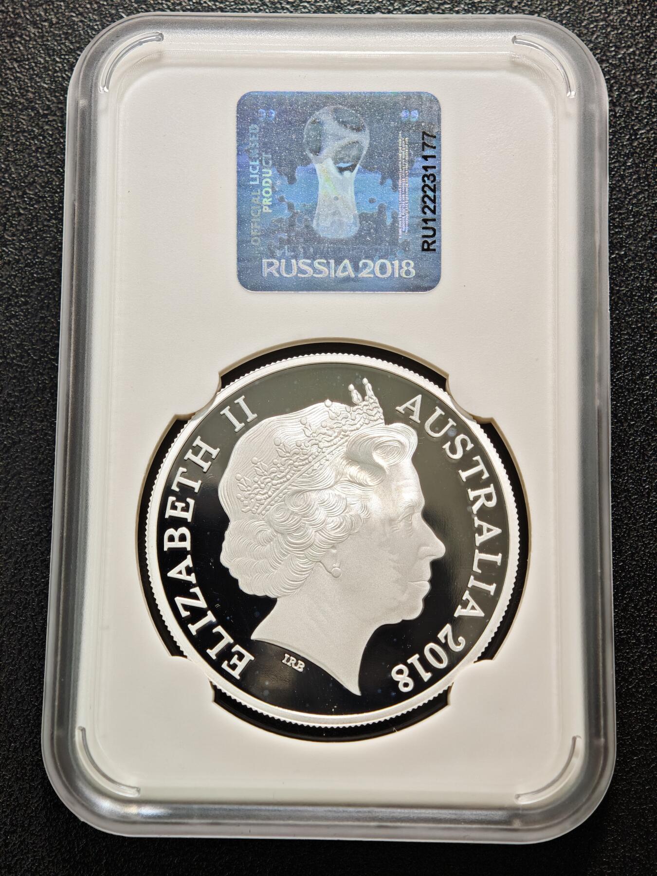 【德藏】世界币章拍卖第155期（拍品征集中~欢迎藏友联系） 2枚一组 2018年 澳大利亚俄罗斯世界杯1元纪念银币 封装版 1盎司 999银