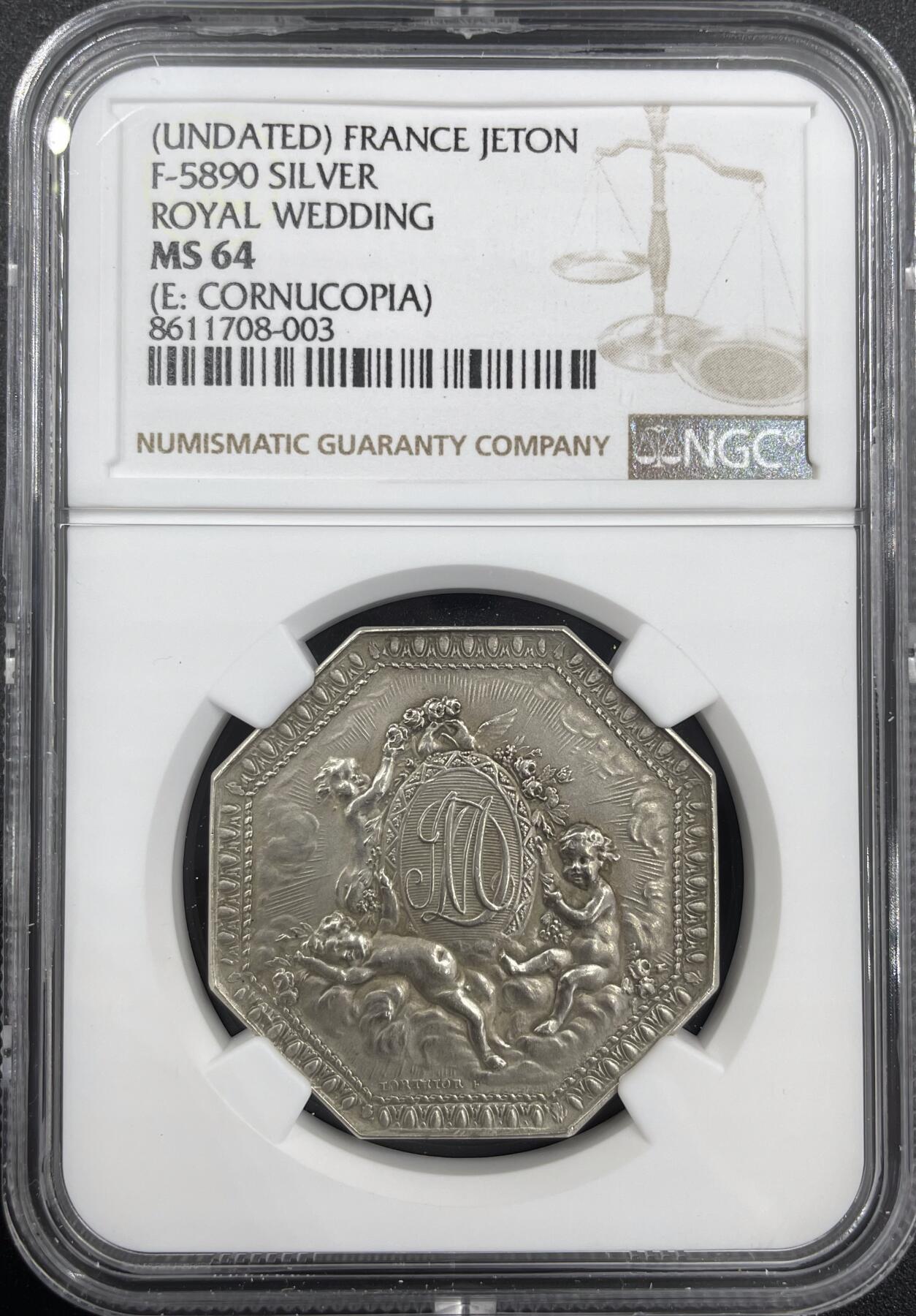 「木头集藏」章牌精品专场！ LORTHIOR～法国爱与婚姻八角银章，MS64，直径：33mm，品相很不错，同款收藏佳品。