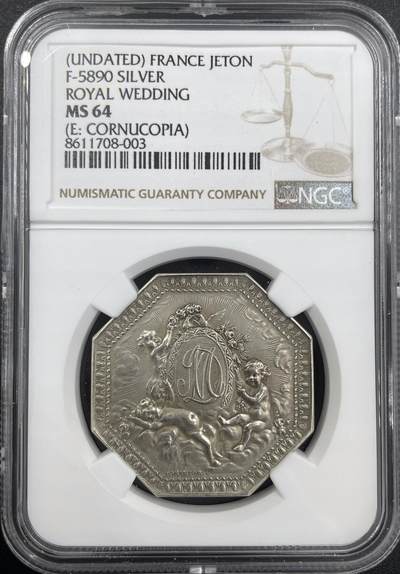 「木头集藏」章牌精品专场！ - LORTHIOR～法国爱与婚姻八角银章，MS64，直径：33mm，品相很不错，同款收藏佳品。