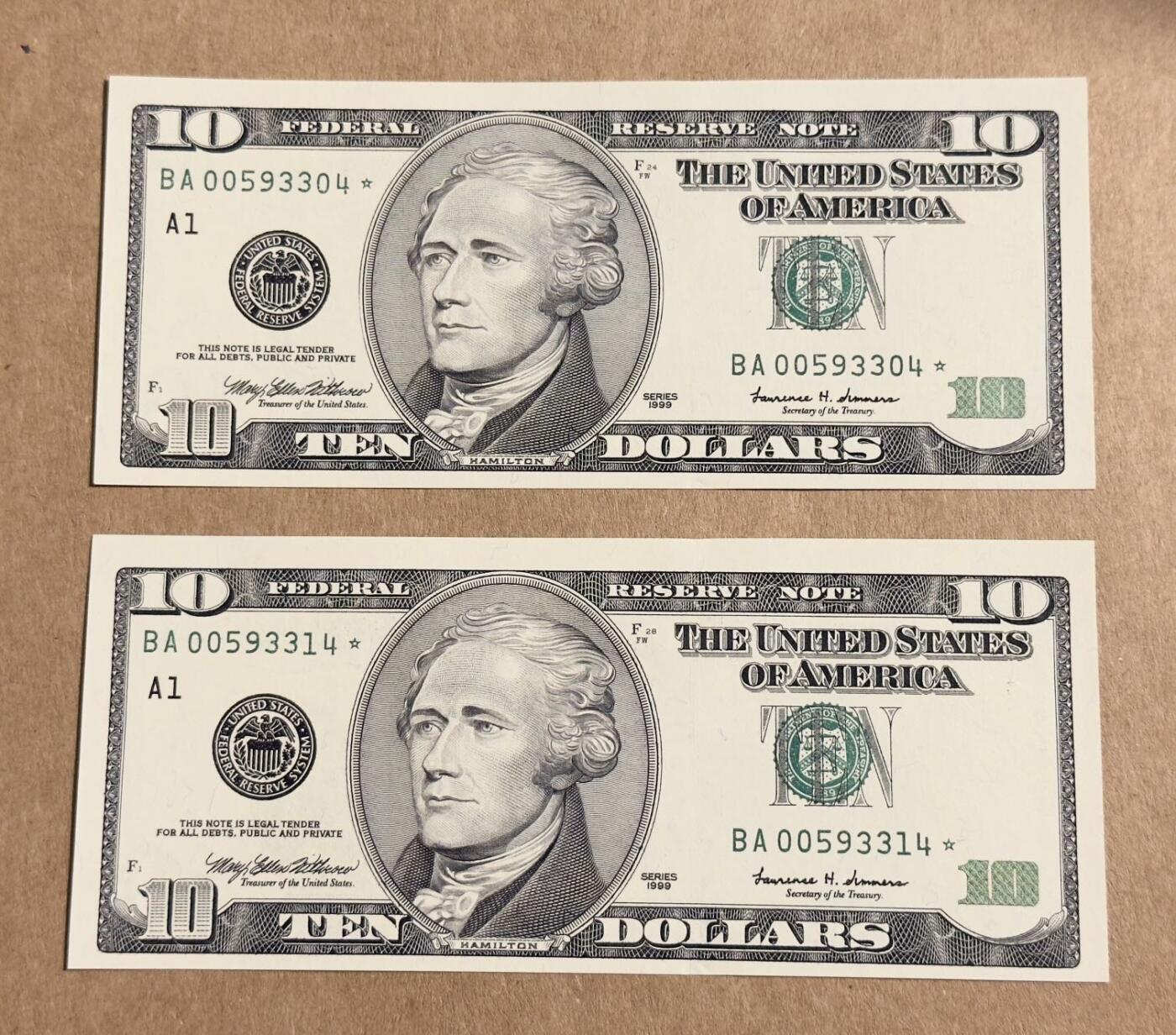 【礼羽收藏】🌏世界钱币拍卖第113期 99年首发大头10美元补号两张unc品相