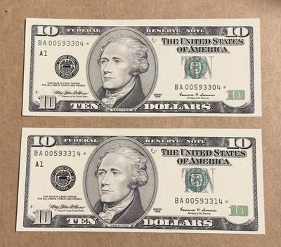 【礼羽收藏】🌏世界钱币拍卖第113期 - 99年首发大头10美元补号两张unc品相