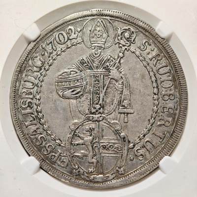 1702年 神圣罗马帝国萨尔茨堡泰勒大银币 NGC AU 原味包浆 状态安逸