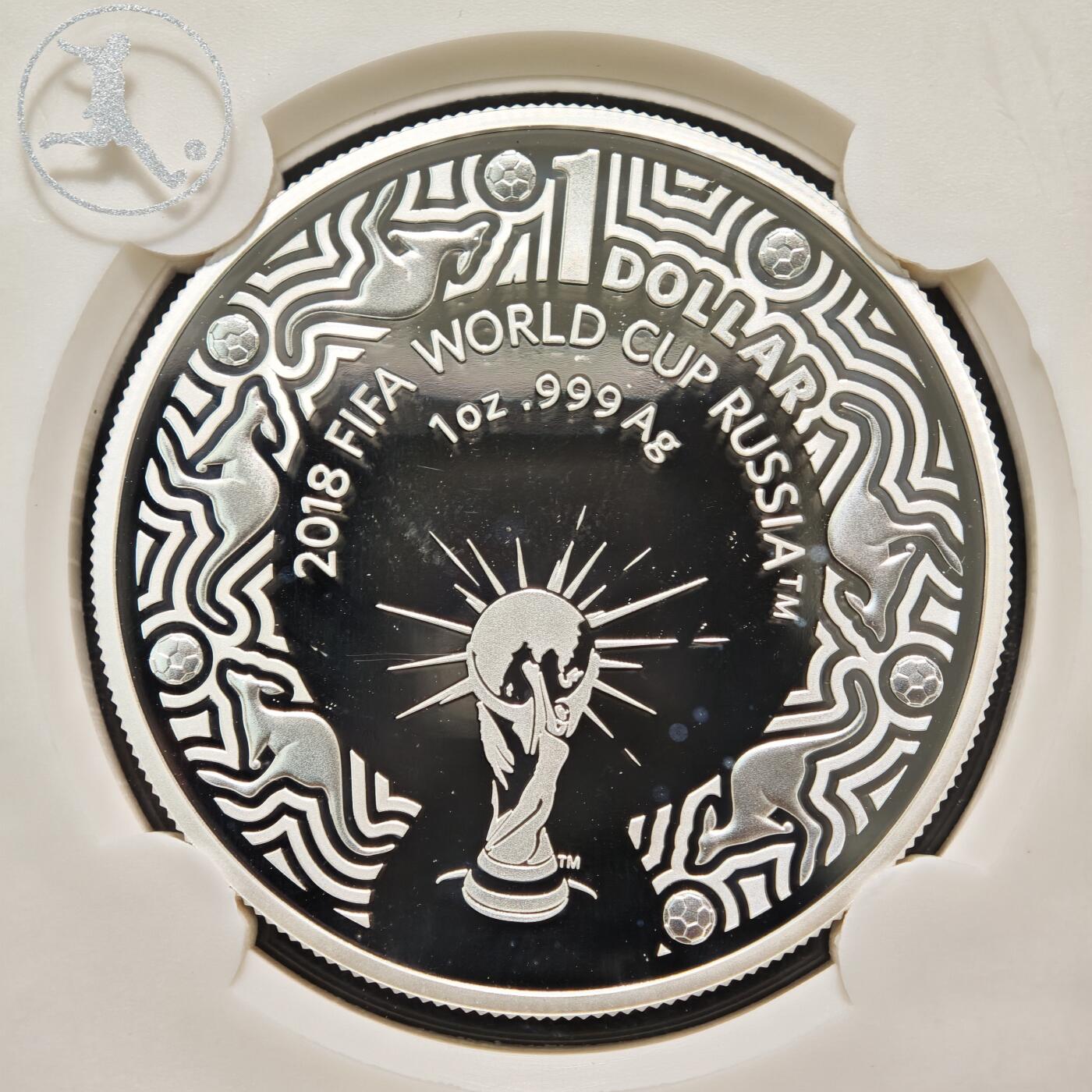 【德藏】世界币章拍卖第155期（拍品征集中~欢迎藏友联系） 2枚一组 2018年 澳大利亚俄罗斯世界杯1元纪念银币 封装版 1盎司 999银
