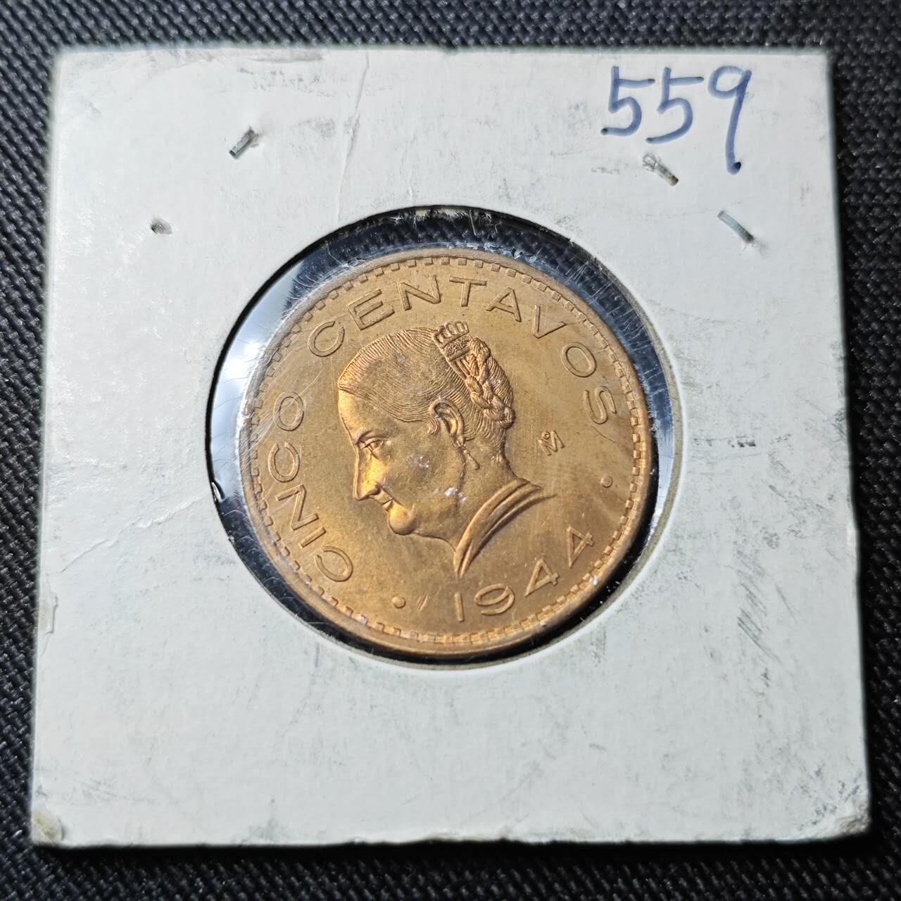 KK钱币收藏小铺 （套币 好品/批量散币 银币）专场  2月预留时间 周末发货  1944墨西哥5分铜币 好品