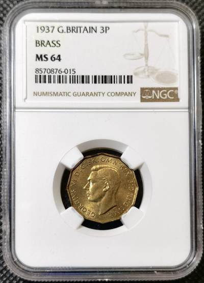 甄臻铺-世界币章拍卖（第40期）送拍享返佣金等优惠多多 - NGC-MS64 英国1937乔治六世登基首年三便士铜币，有趣的十二边形设计，BU卷拆品质
