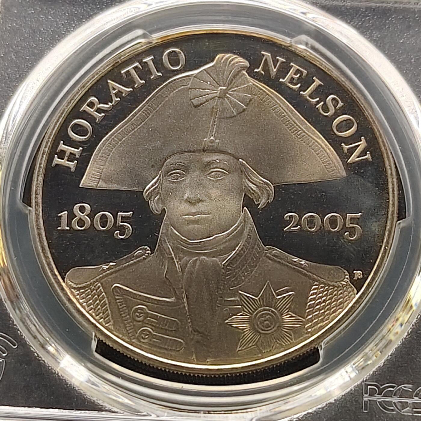 【全场包邮】纯粹捡漏拍481场（免费代拍第18场） 英国2005年5镑特拉法尔加海战200周年纳尔逊将军精制克朗型纪念币-PCGS PR67 DCAM