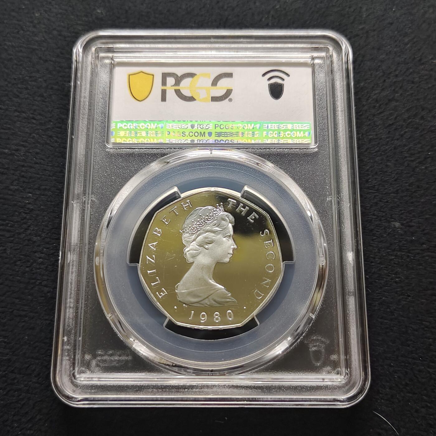 【全场包邮】纯粹捡漏拍481场（免费代拍第18场） 【少见】马恩岛1980年50便士国庆日精制纪念银币-量5000-PCGS PR66 DCAM