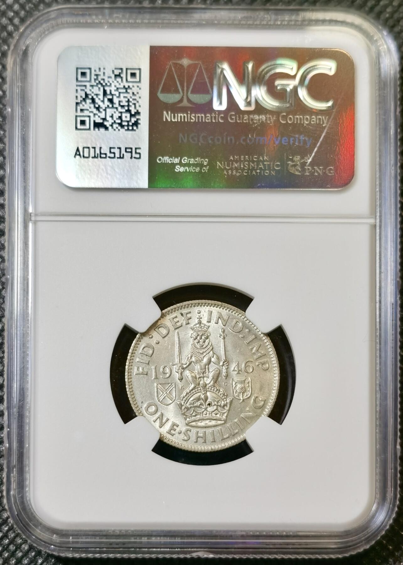 甄臻铺-世界币章拍卖（第40期）送拍享返佣金等优惠多多 NGC-MS63 英国1946乔治六世先令银币，苏格兰版，原色银光状态好