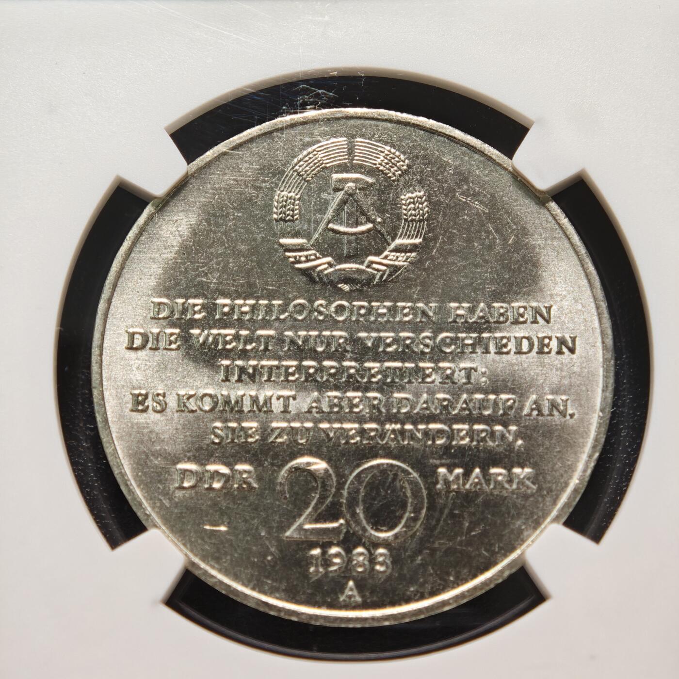 【德藏】世界币章拍卖第155期（拍品征集中~欢迎藏友联系） 1983年 德国卡尔·马克思逝世百年20马克纪念镍币 NGC MS65 原光十足