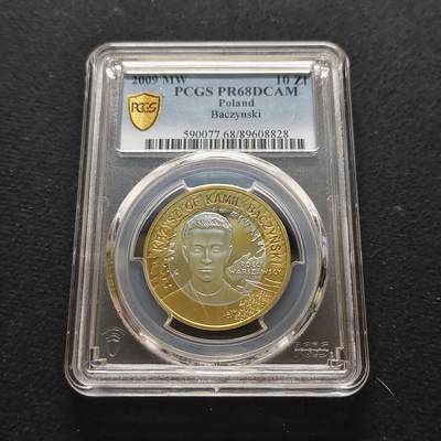 【全场包邮】纯粹捡漏拍481场（免费代拍第18场） - 波兰2009年10兹洛提华沙起义65周年系列诗人克日什托夫·卡米尔·巴钦斯基精制镀金纪念银币-PCGS PR68 DCAM