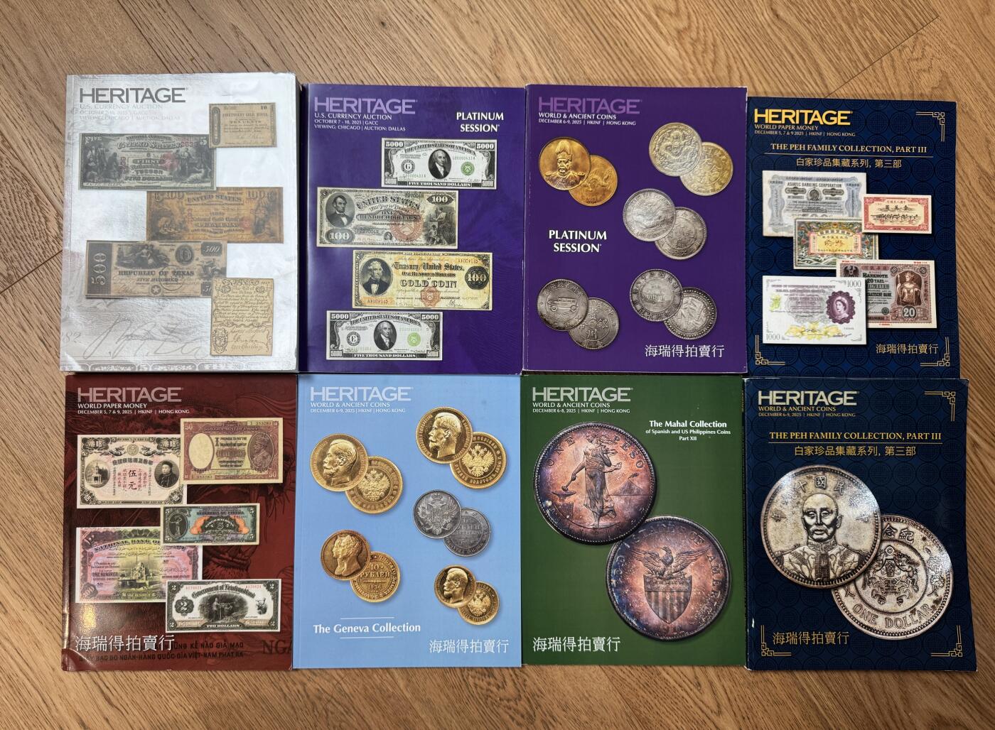 甄臻铺-世界币章拍卖（第40期）送拍享返佣金等优惠多多 海德瑞HA拍品介绍书籍8本，包括12月香港大拍的介绍，本项拍品邮费到付