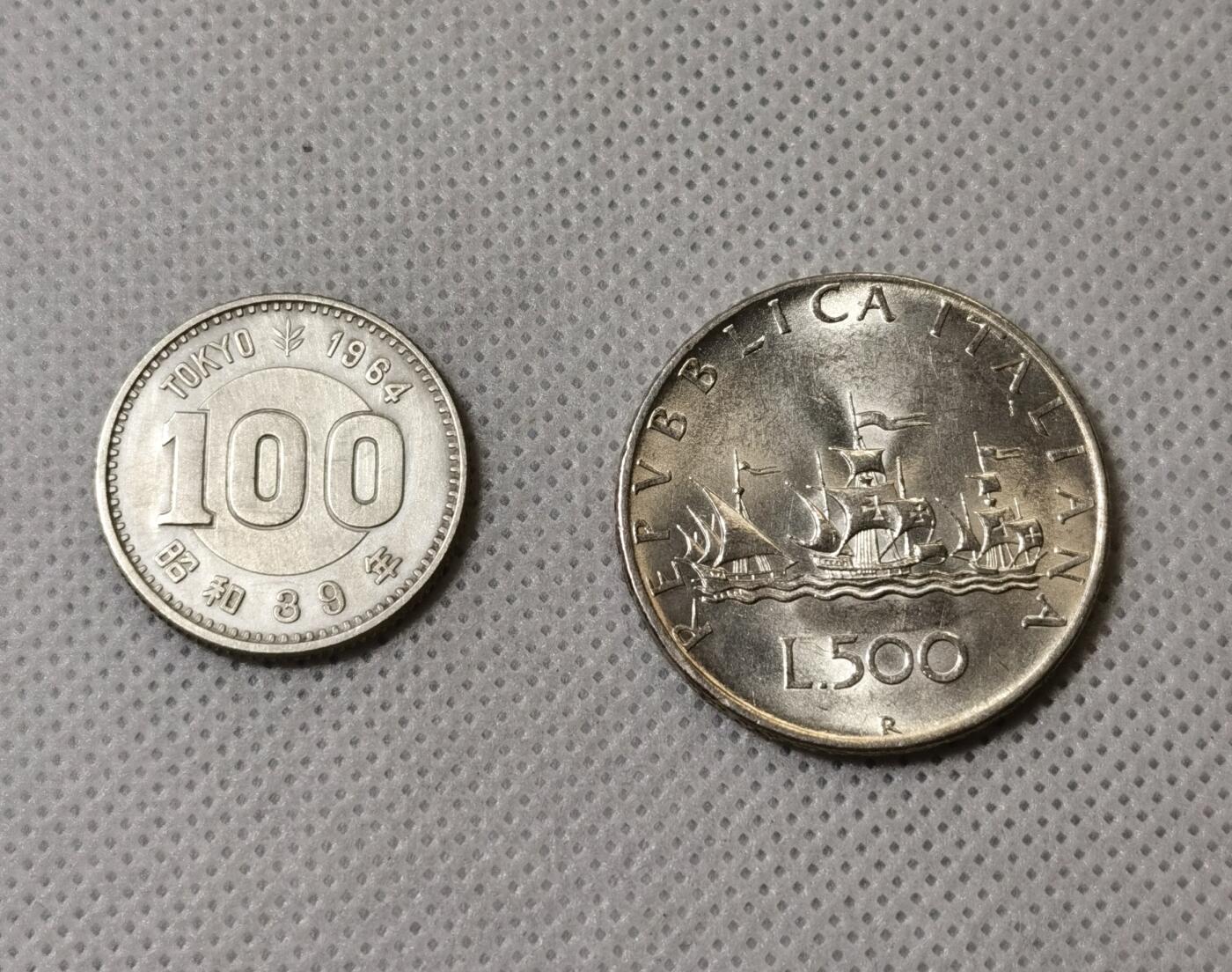 甄臻铺-世界币章拍卖（第40期）送拍享返佣金等优惠多多 1958年意大利帆船少女银币，首年发行，UNC状态，底板好转光明显+1964年日本东奥百円银币，经典小奥银币，总共光银价至少120元