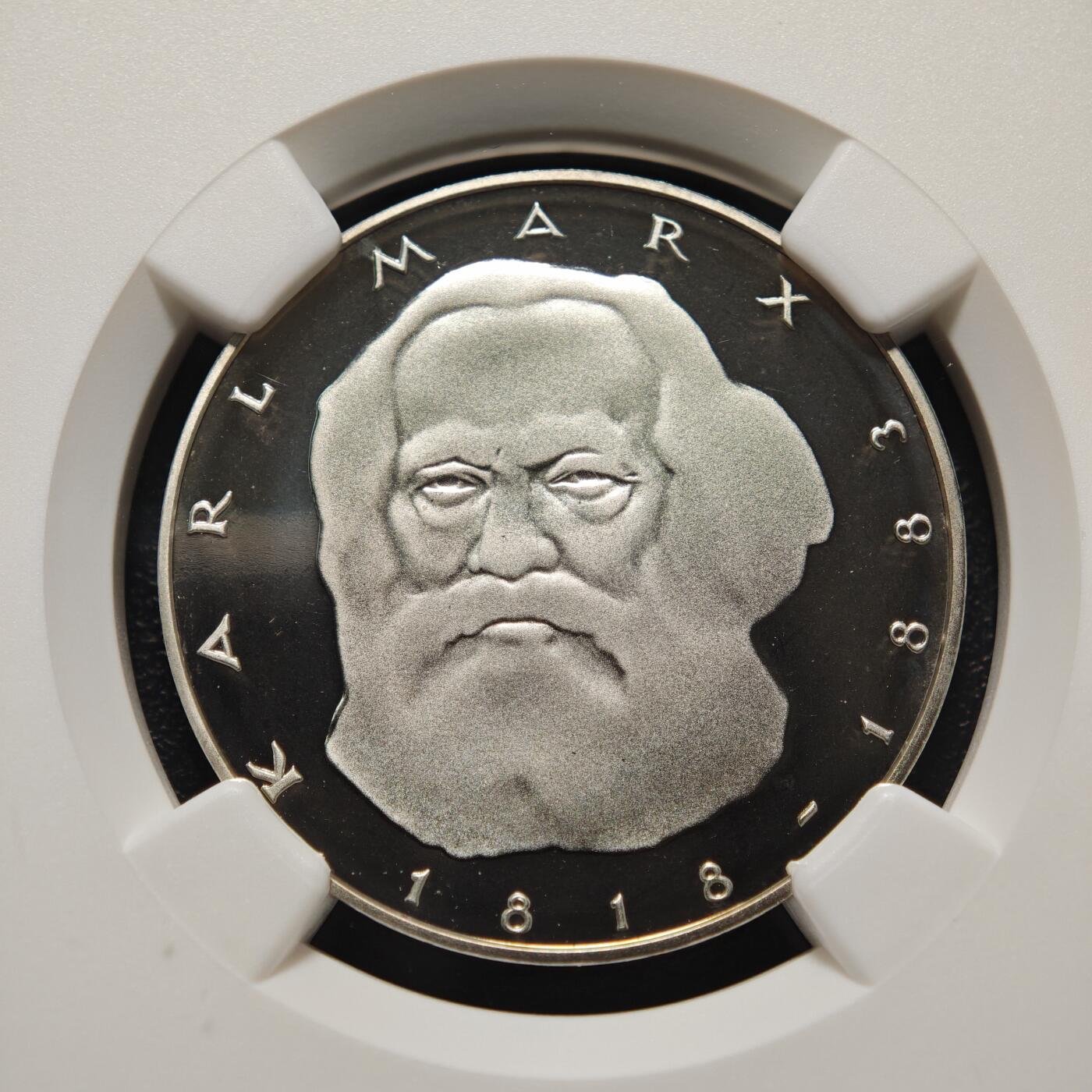 【德藏】世界币章拍卖第155期（拍品征集中~欢迎藏友联系） 冠军分！1983年 德国卡尔·马克思逝世百年5马克精制纪念镍币 NGC PF69UC 镜面十足 状态极佳