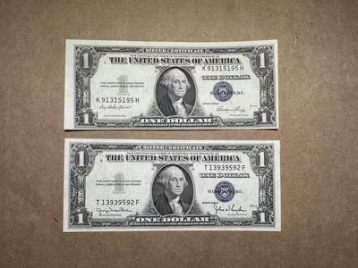 【礼羽收藏】🌏世界钱币拍卖第113期 - 1935年美国蓝库券1元，两张均为无47，UNC，品相如图