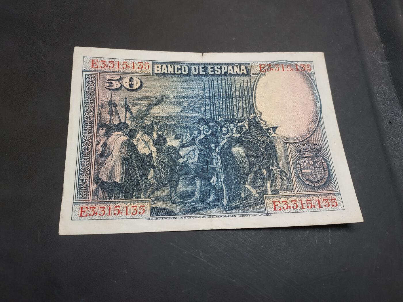 博彦收藏   12月3日 8点 钱币专场 1928 西班牙 50比塞塔 流通品