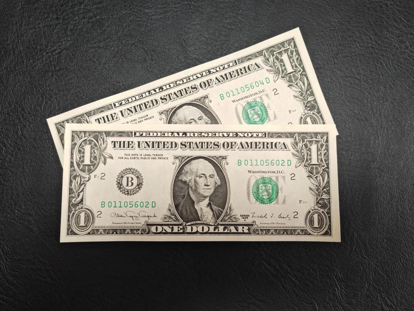 美国纸币 1988年 A 1美元 B区 直板 微瑕 单价