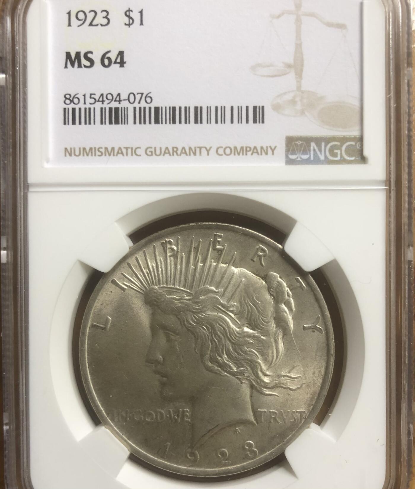 美国和平大银币NGC MS64低评
