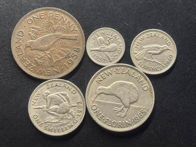 邮泉阁限时拍卖第三十七场 英国殖民地、属地硬币专场（硬币在国外。请付邮费6元。） - 新西兰便士版5枚