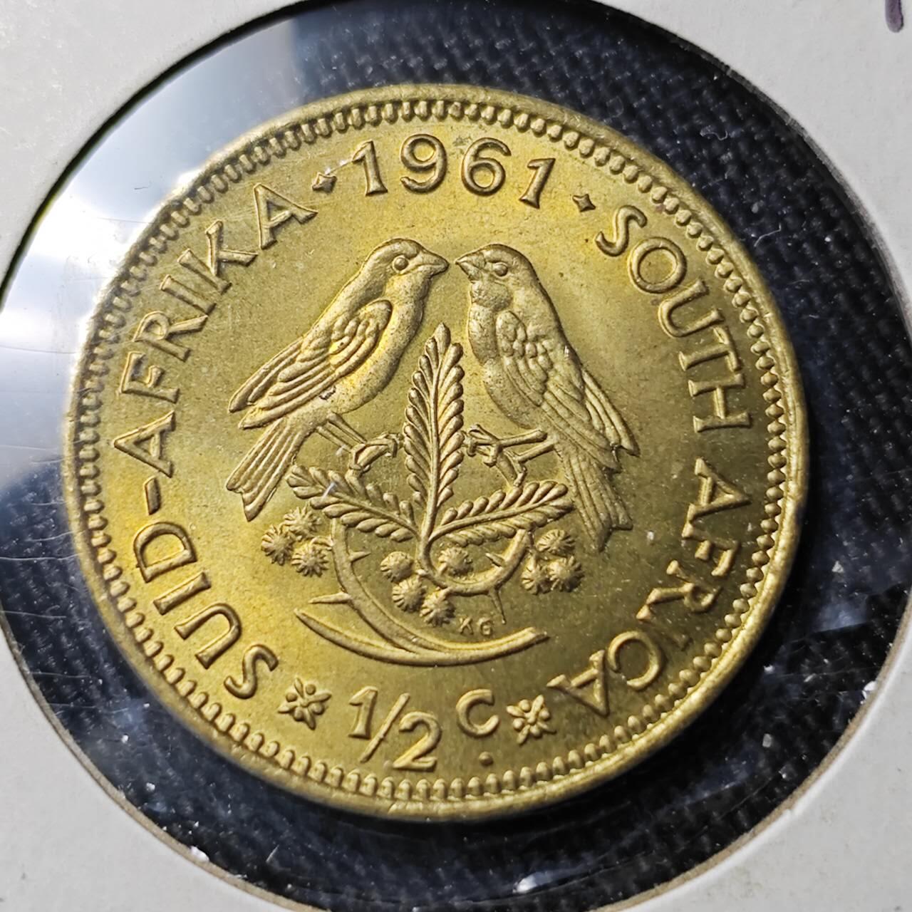 KK钱币收藏小铺 （套币 好品/批量散币 银币）专场  2月预留时间 周末发货  1961南非0.5分铜币 好品