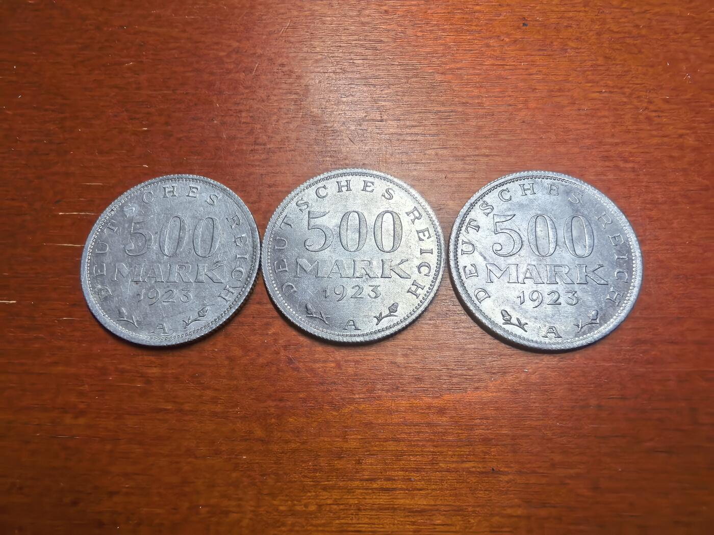 长老汇蛇年精选第七十九场拍卖 1923魏玛德国500马克铝币3枚，克书MS60分12美金，未流通品