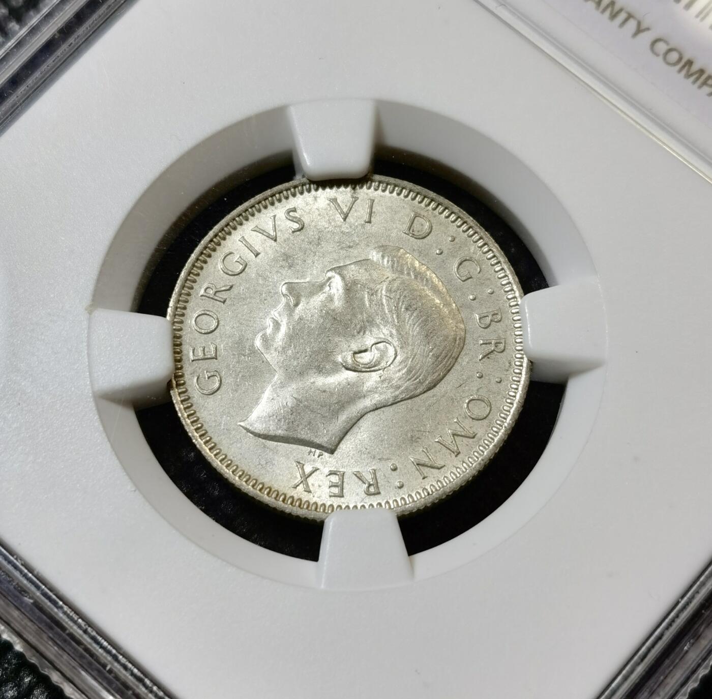 甄臻铺-世界币章拍卖（第40期）送拍享返佣金等优惠多多 NGC-MS63 英国1946乔治六世先令银币，苏格兰版，原色银光状态好