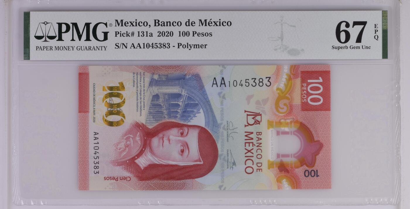 【礼羽收藏】🌏世界钱币拍卖第113期 墨西哥 获奖钞 50+100比索 双PMG67EPQ 双AA冠首发