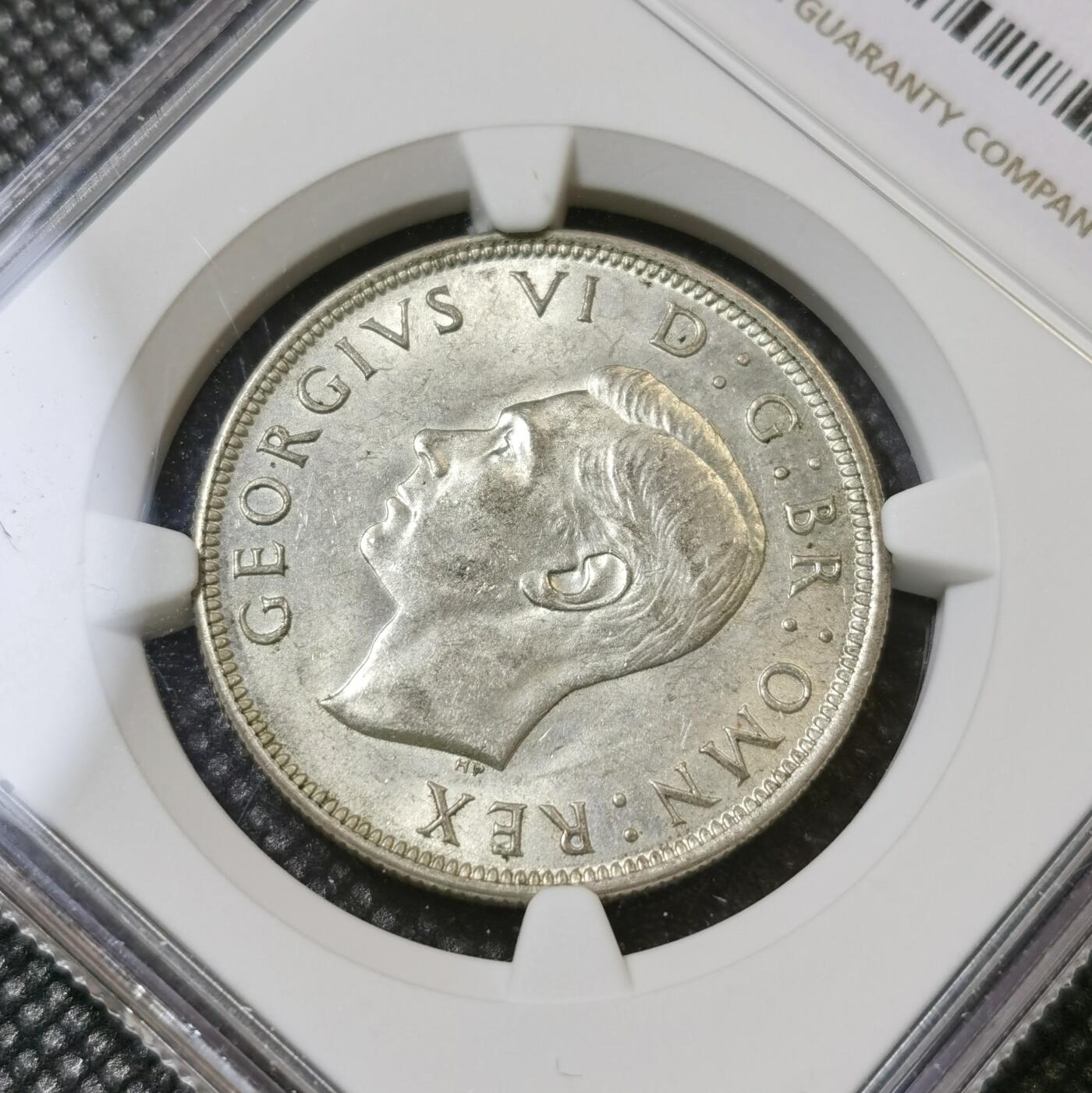 甄臻铺-世界币章拍卖（第40期）送拍享返佣金等优惠多多 NGC-MS62 英国1945乔治六世半克朗银币，流通最大面值，状态好，经典品种
