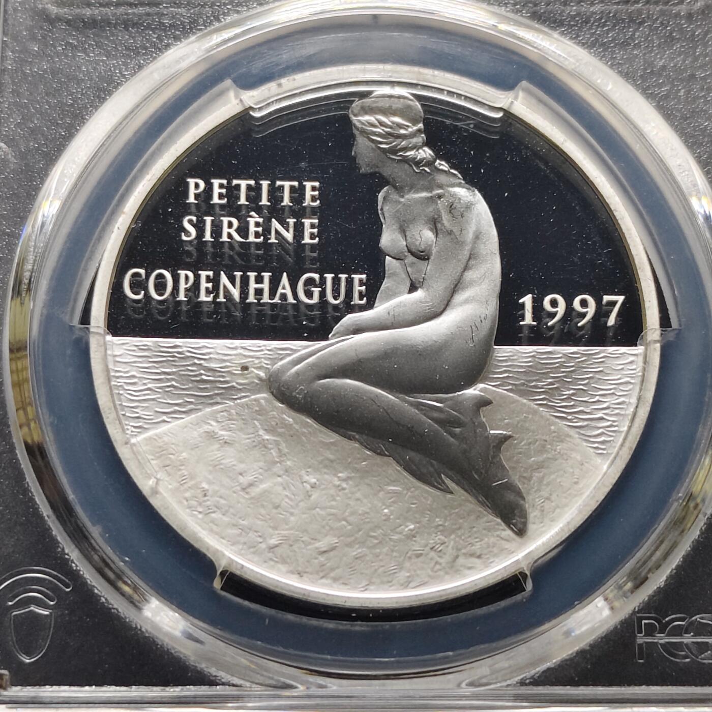 【全场包邮】纯粹捡漏拍481场（免费代拍第18场） 法国1997年100法郎/15埃居双面值欧洲知名建筑系列哥本哈根小美人鱼像精制纪念银币-PCGS PR68 DCAM