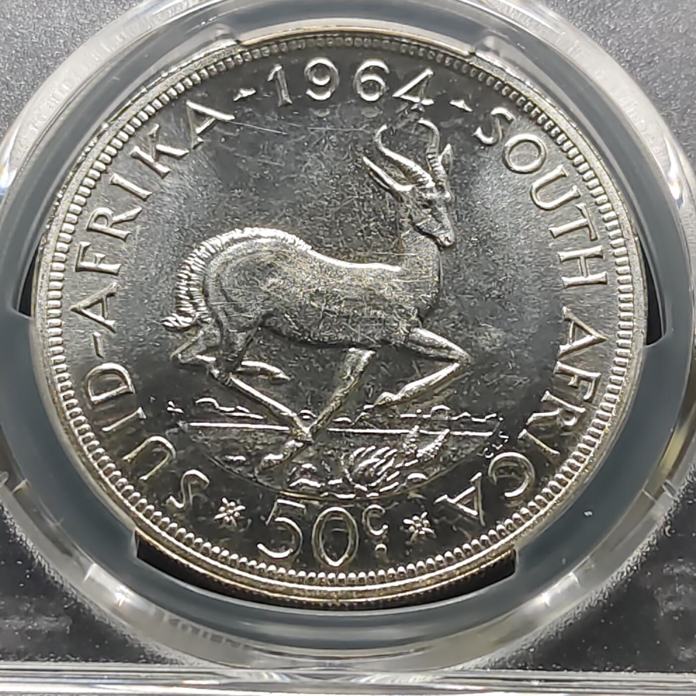 【全场包邮】纯粹捡漏拍481场（免费代拍第18场） 南非1964年羚羊50分克朗型大银币-PCGS PL66