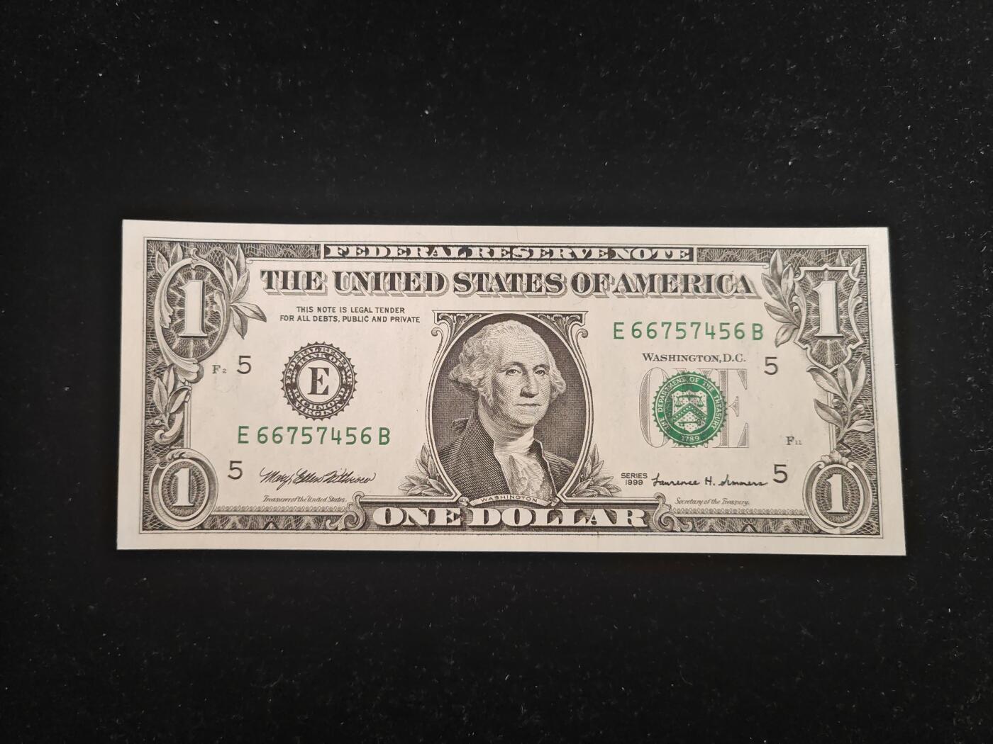 美国纸币 1999年 1美元 E区 全新UNC 单价
