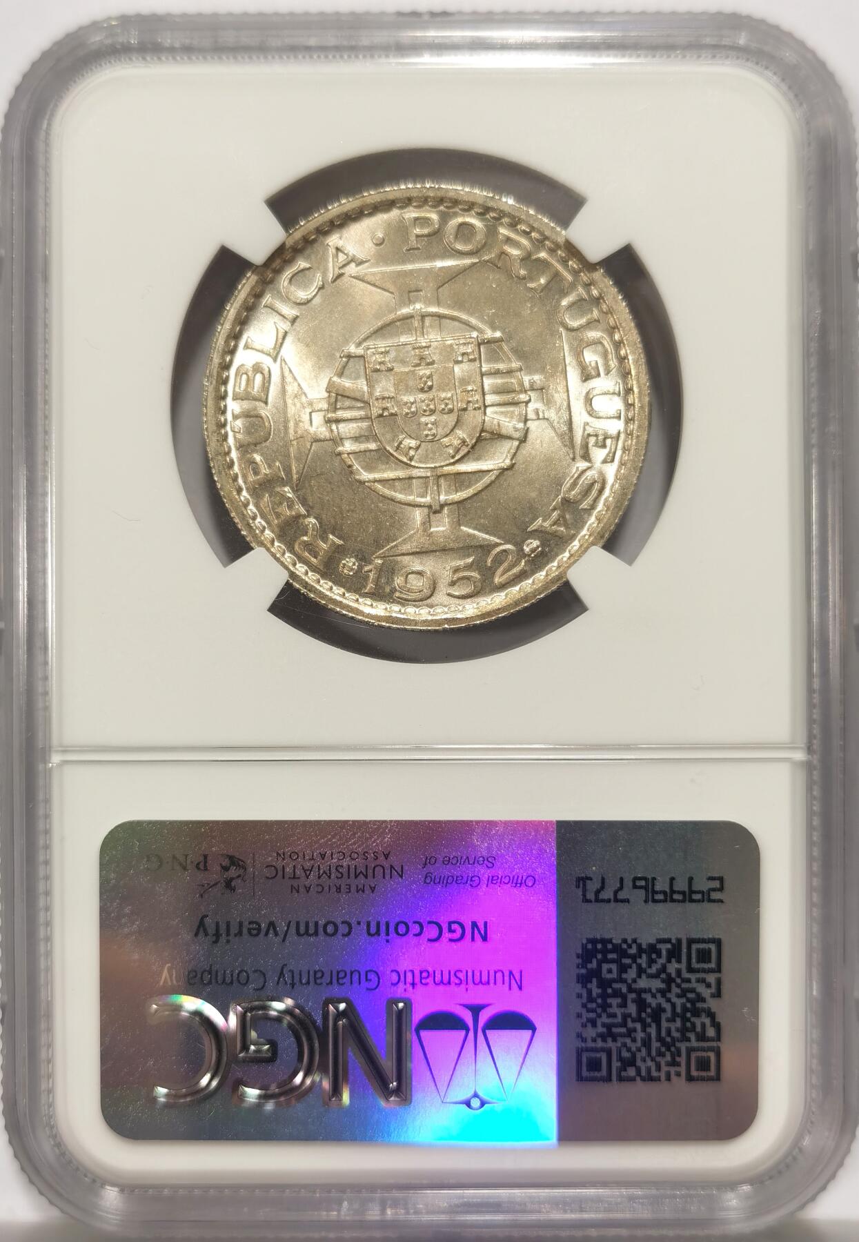 博洋堂世界钱币拍卖第149期（全场包邮） NGC MS66 澳门1952年第一版5元银币，真正的开卷出厂状态，无需换藏的品相-2