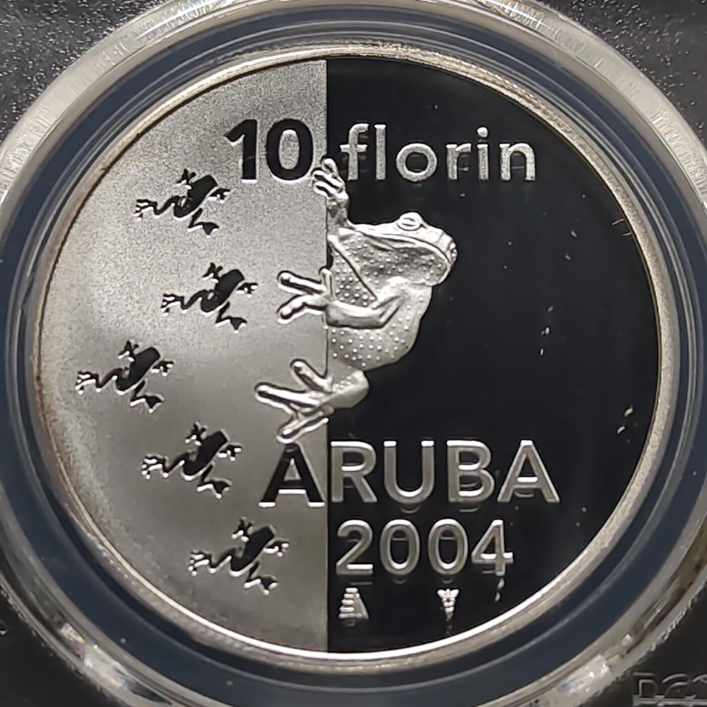 【全场包邮】纯粹捡漏拍481场（免费代拍第18场） 【罕见】阿鲁巴2004年10佛罗林林蛙精制纪念银币-量1000-PCGS PL69