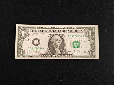 美国纸币 2001年 稀少I区 1美元 首发A冠  全新UNC  - 美国纸币 2001年 稀少I区 1美元 首发A冠  全新UNC 