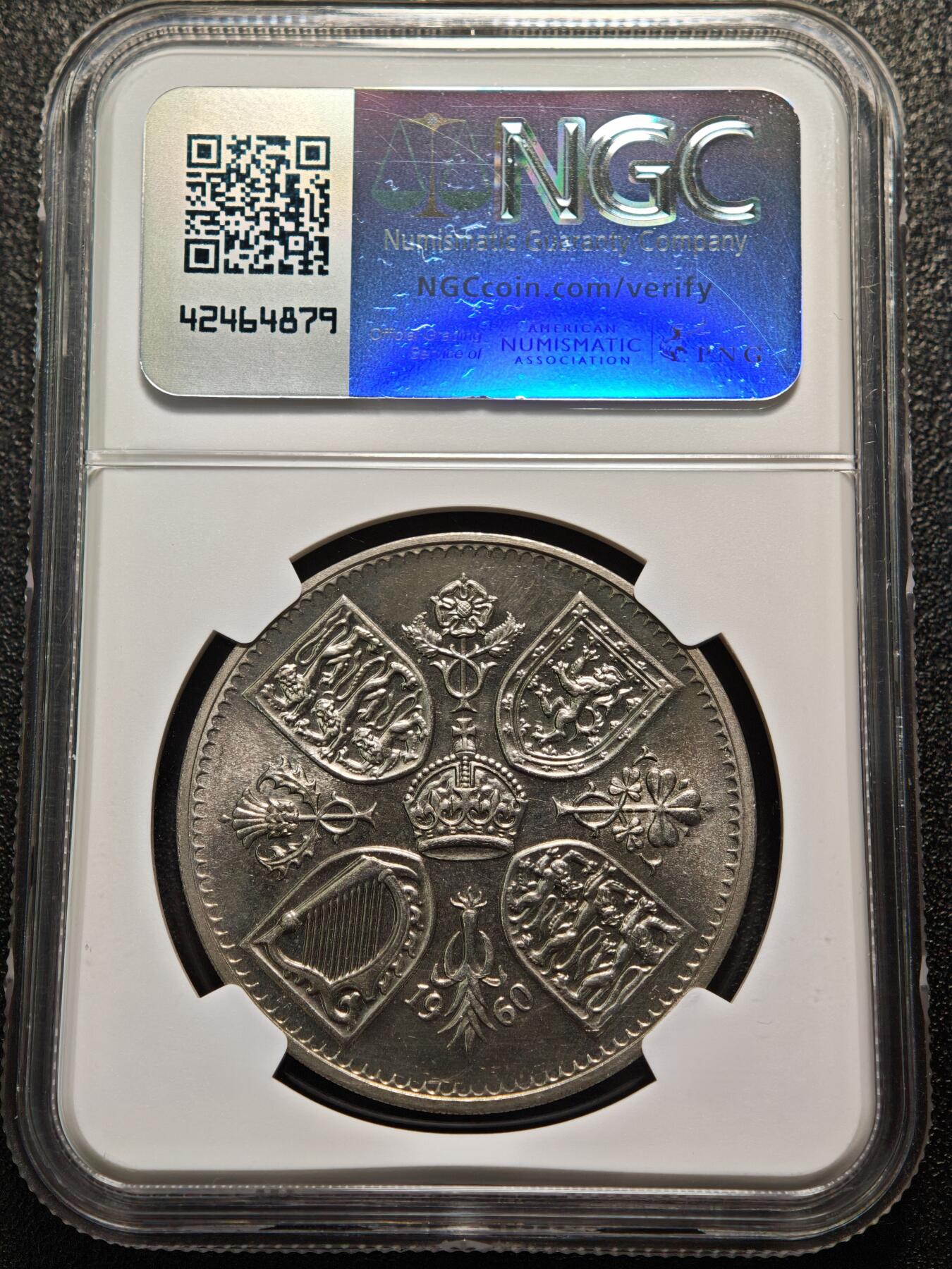 【德藏】世界币章拍卖第155期（拍品征集中~欢迎藏友联系） 1960年 英国纽约展览5先令纪念镍币 NGC MS63 转光十足