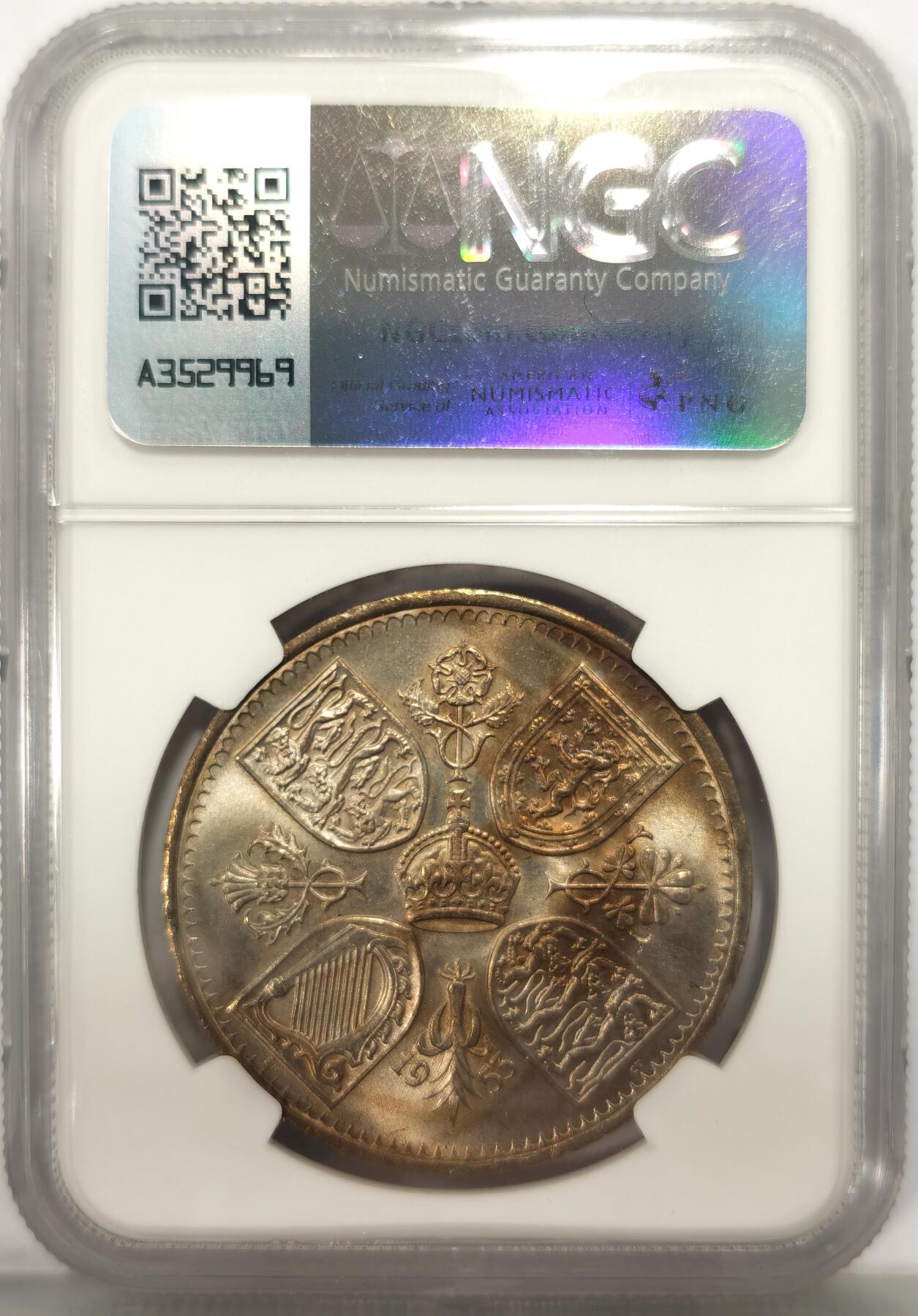 博洋堂世界钱币拍卖第149期（全场包邮） NGC MS64 英国1953年伊丽莎白二世登基纪念克朗，带彩少见